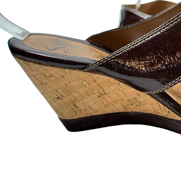 SOFFT Genuine Leather Cork Wedge Patent Slides Heels Sandals Open Toe Shoes sz 9 - Picture 13 of 16